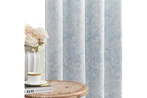 Beauoop Blue Floral Blackout Curtains for Living Room 90 Inch Jacquard Flower Curtains for Bedroom Darkening Eyelet Curtain Thermal Insulated Window Curtain Drapes 2 Panel