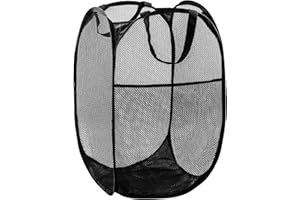 YUNXIASW Cesto portabiancheria portatile in rete popup con manici durevoli, pieghevole, pieghevole, per riporre i vestiti, cesto da viaggio, ideale per la casa, la camera dei bambini, può essere piegato(nero)