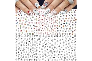 COKTAK 6 Blatt Halloween Nagelsticker Selbstklebend Schwarz Bunt Nail Art Sticker, Nagelaufkleber Narben Wunden Blut Schädel Skizze Geist Muster, Nagel Sticker Halloween Kostüm Zubehör Nägel Aufkleber