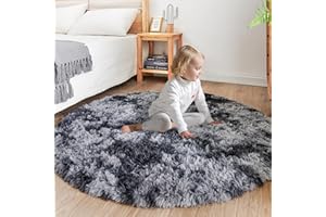 ROHATIM Alfombras Salón Redonda Pelo Largo Alfombra Habitación Dormitorio Lavables Alfombra Antideslizante Muy Suave para salón o Dormitorio, Alfombra esponjosa de Cama(Gris Oscuro,Ø 120 cm Ronda)