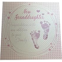 White Cotton Cards New Baby Girl Congratulations Karte – Handgefertigt, 16x16 Cm, Mit Strass & Umschlag