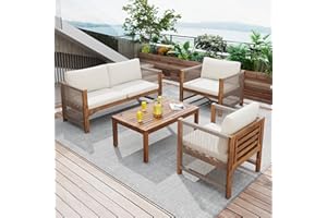 Laxnb Garden Furniture Set, Garden Lounge Furniture, Balcony Furniture, 4-Seater Seat Set with Coffee Table, Garden Lounge, Outdoor Patio, Patio Furniture, Double Sofa, 2 Armchairs and Table, Lounge