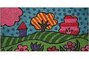 BARONI HOME Zerbino Ingresso Casa in Cocco con Base in PVC Dipinto a Mano raffigurante Collina 50X25X2 cm. Facile da pulire e Ultraresistente