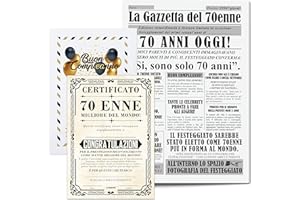 KAÏDENSÏ Idea Regalo Compleanno Originale 70 Anni Uomo - Giornale La Gazzetta con Certificato 70 Enne Migliore del Mondo - Maxi Biglietto Auguri - Idee Regali Gadget Originali - Scherzi Biglietti Divertenti