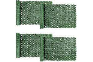 SUNJULY Artificial Ivy Privacy Fence Screen, Expandable Artificial Hedges Fence and Faux Ivy, Garden Privacy Screening Wall Panel Vine Leaf Decoration, UV Resistant (1M*3M) (4PCS)