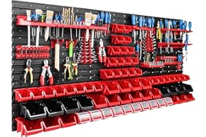 SIMPLETHING Système de rangement mural pour atelier et garage 172 x 78 cm Avec 66 boîtes empilables et supports d’outils Panneau porte-outil perforé ultra solide