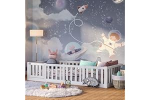 ‎BELLABINO Bellabino Tapi Bett 90x200 cm, Kinderbett mit Rausfallschutz und Tür, inklusive Lattenrost, Montessori Bodenbett für Jungen und Mädchen aus Kiefer Massivholz, weiß lackiert, Bed