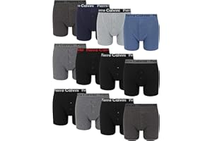 FM LONDON Pierre Calvini (12-pak) Męskie bokserki z guzikami | rozciągliwy, podtrzymujący krój, męskie bokserki, wielopak z elastycznym ściągaczem