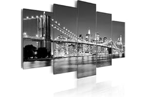 B&D XXL - Tableau décoratif moderne 200x100 cm - Impression sur toile en noir et blanc - Décoration murale pour salon et chambre - Architecture ville urbain new york usa gratte-ciel 030211-51