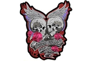 TOPT MILI ecusson Route 66 Biker Motard Moto Tete de Mort Aile Ange thermocollant Grand Format 29x26cm patche Badge