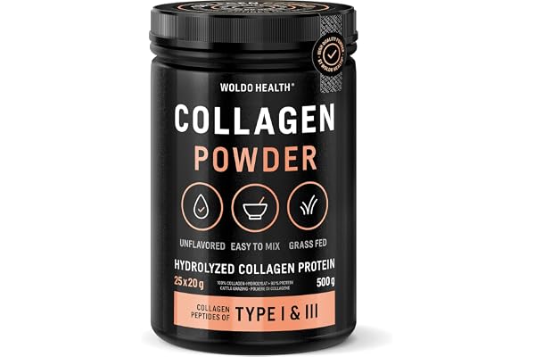 WoldoHealth Collagène Poudre 500g Bovin Hydrolysé - Protéine Neutre Peptides Type 1 & 3 pour Café & Shakes