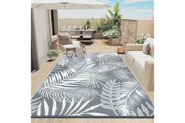 Enyhom Grand Tapis d'extérieur imperméable pour Jardin - 240 x 300 cm - Tapis d'extérieur réversible en Paille en Plastique, Portable, Pliable - Tapis tissé pour Camping-Car, terrasse, Jardin