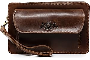 SID & VAIN Sac de Poignet Cornwall Cuir véritable | Sac d'homme Homme Marron | Petite Sac en Cuir Homme Fait à la Main