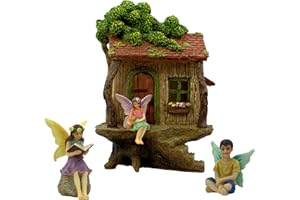PRETMANNS Fairy Garden Fairy Houses - Fairy Garden Ornaments for Outdoor, Fairy Garden Accessories, Fairy Garden Tree House Kit with Fairies - Fairy House has an opening door, 23cm H