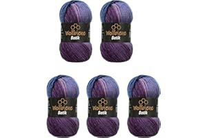WOLLBIENE 5 gomitoli di lana Batik da 100 g, 500 g, con gradiente, multicolore (5900 lilla, blu)