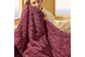 Bedsure Przytulny koc na sofę, koc z dzianiny, 150 x 200 cm, na sofę, bardzo miękki, przytulny, puszysty do salonu, wełniany koc na kanapę, czerwony