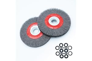 Eco Walker 6inch 8inch 2pcs Bench Wire Wheel Brush Set with Coarse Crimped Steel Wire and 5 Spacer Arbors for Bench Grinder (8inch 2pcs)