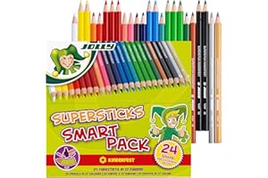 ‎JOLLY JOLLY Supersticks Smart-Pack, 24 Buntstifte, Kinderfest, Bruchfeste Mine, Leuchtende Farben, Für die Schule, Doppel- und Dreifachfarben, Stiftebox, Malen, Zeichnen, Schulbedarf, Farbvielfalt
