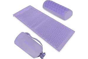SPORTVIDA Esterilla de acupresión XL para relajación y automasaje–Esterilla de acupresión con cojín–Juego de acupresión para dolor de espalda–Batería de prensado para alivio del dolor y tensión muscular(morada)