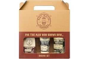 Set de regalo para hombre 3 piezas de Men's Master, Shaving Set, Espuma hidratante de afeitar, Loción calmante para después del afeitado y Crema rejuvenecedora
