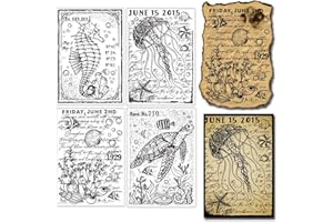 ‎GLOBLELAND GLOBLELAND Sea World Klare Stempel Für Die Kartenherstellung Dekorative Seepferdchen Muschel Meeresschildkröten Quallen Transparente Silikonstempel Für DIY Scrapbooking Zubehör Prägung Papier Karte