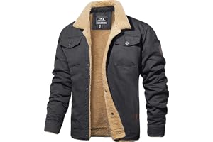 MAGCOMSEN Vinterjacka för män, jacka i militärstil, truckerjacka, cargotyg, varm fleecefodrad rock, vindjacka, sherpa, termisk krage, stridsjacka