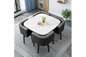 AMZSEW Kitchen Dining Table and Chairs Set 4,Modern Breakfast Bar Table And Chair- Dining Room Sets Back Faux Leather Chair, for Small Spaces Coffee Kitchen meeting table (80CMWHITE)