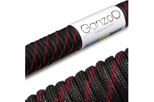 Ganzoo Paracorde 550, 4mm Corde, 30 Mètres, Polyester, Type 3-7 brins intérieurs, Le Bricolage de Laisse de Chien Collier Bracelet, Camping Survie et Outdoor Corde à Tout Faire, Noir-Rouge