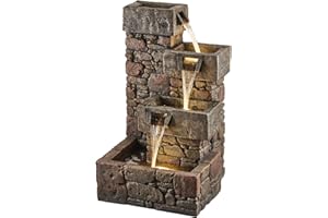 SERENITY WATER FEATURES Serenity Cubic Cascading Pebble Wall Water Feature with LED lights, Self-Contained, Weatherproof Ornament for Garden, Patio & Decking (Height 79cm)
