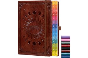 HWXBEN Carnet d'adresses avec onglets alphabétiques colorés (21,3 x 14,5 cm) – Organiseur de contacts à couverture rigide pour mots de passe de site Web, téléphone, licence de logiciel et informations