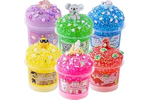 OKAYBEE Bingsu Lot de 6 slimes en Forme d'animaux, pour Enfants, Bien Extensible, Jouet sensoriel pour fête, Anniversaire, Pâques, Filles et garçons de 8 à 12 Ans