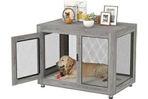 PawHut Jaula para Perros Grandes Estilo Mueble Casa para Perros 94x60x71,5 cm Mesa Auxiliar con 2 Puertas de Pestillo Cojín de Tela Oxford y Rejillas de Acero Gris