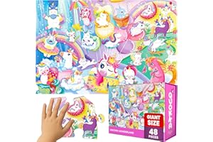 QUOKKA Puzzle Géant Au Sol pour Enfants De 4 À 6 Ans - 60 x 90 cm, Extra Épais, 48 Pièces - Puzzle pour Tout-Petits De 3 À 5 Ans - Licorne - Activité Éducative pour Garçons Et Filles