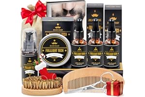 FULLLIGHT TECH Beard Grooming Kit Gifts for Men w/3 Pack Beard Oil,Mens Christmas Gifts Secret Santa Stocking Fillers Gifts for Men Him Dad Boyfriend Male Husband,Valentines Fathers Birthday Gifts