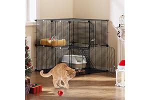YITAHOME Cage d'intérieur pour Chat à 2 Niveaux à Monter soi-même, Cage pour Chat avec Fil métallique Dense, Parc pour 1 à 2 Chats, furets, Lapins, Petits Animaux, Noir, 71 x 71 x 71 cm