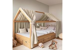 FloraVigo Lot de 2 Baleines de lit Faites à la Main en Mousseline 100% Coton, pour décoration de lit de Maison, pour Filles et garçons (Lot de 2, 132 x 320 cm, Beige Clair)