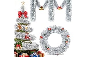 KENVORA Espumillon Arbol Navidad Guirnalda - 10M Plateado Guirnaldas Navideñas, Espumillón Navidad, Christmas Garland, Grinalda Natal para Fiesta Decoración