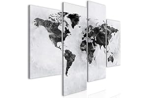 decomonkey Cuadro Lienzo Mapa del mundo 126x98 cm 4 piezas Impresión Decoración Cuadro De Pared Material Tejido no Tejido Gráfica Foto Salon Efecto de Piedra Mapamundi Geografia Gris