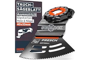 Presch Starlock Sägeblatt Gipskarton, Holz & Nägel 40x32mm - Multitool Sägeblatt für werkzeuglosen Wechsel - Saubere, exakte Schnitte dank asymmetrischem Dual-Tec Design - Präzises Tauchsägeblatt