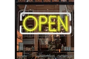 GINSSO Open Neon Signs Battery Operated, USB Powered Open Signs for Wall Decor, Adjustable Brightness Display Sign for Window Store Club Hotel Bar Shop Coffee Salon Hotel Walls(16.5 * 7.7in)