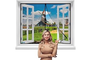 RTOTS Moustiquaire à Fermeture Aimantée, 120 x 110 cm Fermeture Automatique Maille Ultra Fine, Installation sans Outil Facile pour FenêTre Anti Insecte Mouche Moustique【Noir】