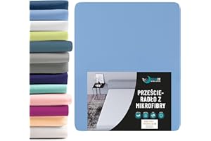 Dreamzie prześcieradło z gumką na materac 135 x 190 cm, 100% poliestrowa mikrofibra, niebieskie, certyfikat Oeko Tex, bez substancji chemicznych, miękki efekt skórki brzoskwini