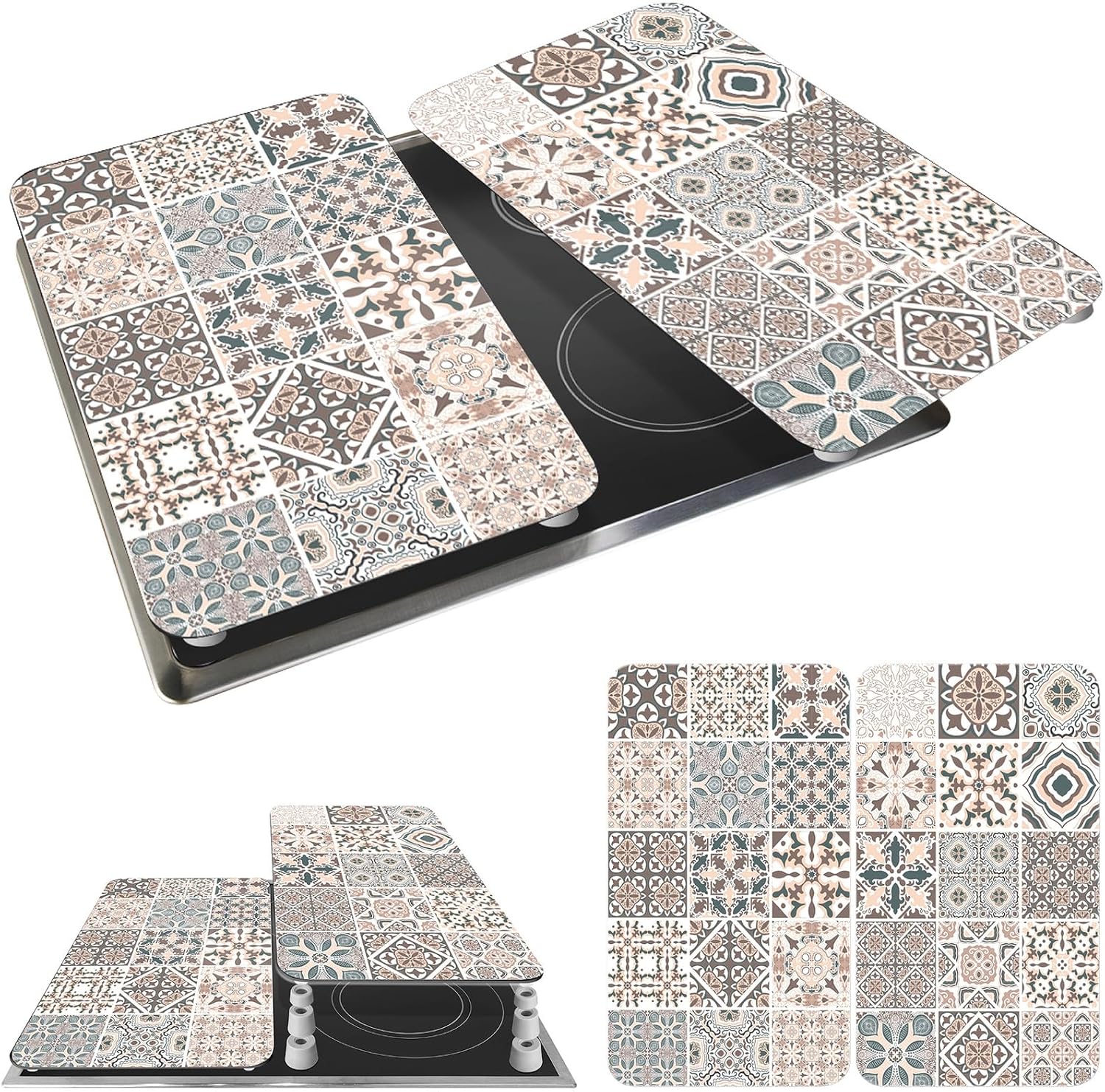 WENKO Placas protectoras para cocina Mod Azulejo, ajustable en altura para todo tipo de cocinas, tabla de cortar y protector contra salpicaduras, vidrio, 30 x 52 cm, juego de 2