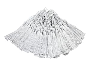 MAKHRY 100pcs 13cm/5 Inch Silky Floss bookmark Tassels with 2-Inch Cord Loop and Small Chinese Knot for Jewelry Making, Souvenir, Bookmarks, DIY Craft Accessory (Silver)