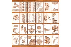 Plantillas de Borde de Flores, Pomeloone 24 Piezas Mandalas Plantillas, Reutilizable Mandala Manualidades Painting Stencils, DIY Plantillas para Manualidades y Decoración, 29 x 21cm