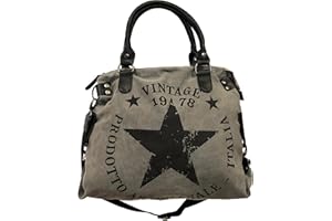 JameStyle26, “Star Bag Vintage” - borsa da donna in stile vintage con stella stampata sopra e manici, shopper alla moda, in tela