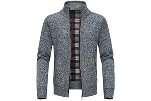 KUDORO Cardigan Gilet Homme Pull Zippé Chaud Épais avec Col Montant Tricot Décontracté Polaire Veste en Maille Chandail Mode Vest