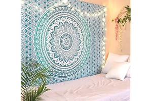 RAJRANG Mandala Tapisserie Chambre Decoration Murale Hippie Bohème Indienne Turquoise Wall Tapestry - (228x213cm) Décoratives Coton Mandala Tissu