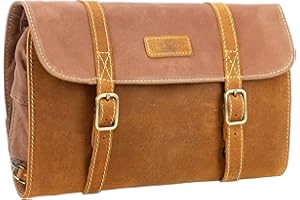 Gusti Rodney kosmetyczka do zawieszenia, uniseks, skórzana torba na przybory toaletowe, kolor brązowy, skóra i płótno, piaskowy, Jeden rozmiar