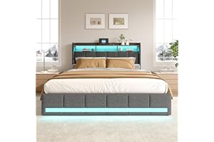 BRYXR Boxspringbett 160x200 mit Lattenrost，Stilvolles Polsterbett mit Stauraum, 4 Schubladen, Individueller LED-Beleuchtung, USB und Typ-C-Anschlüssen, Modernes Graues Design für optimalen Komfort